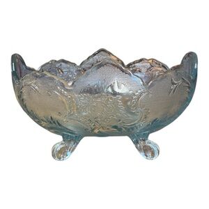 Vintage Jeannette Glass Lombardi Ice Blue Footed Fruit Bowl